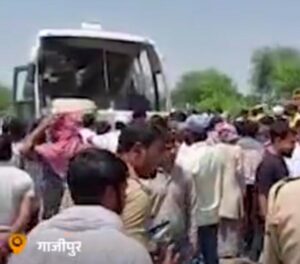 Bus carrying devotees on a pilgrimage meets with an accident.