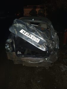 Car overturned while fleeing after hitting bike
