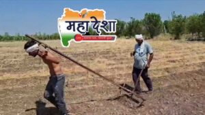 The farmer tied himself to the barn for tillage