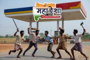 Terror of sword and sickle at the petrol pump