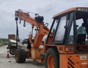 Tyre burst; Scorpio overturned