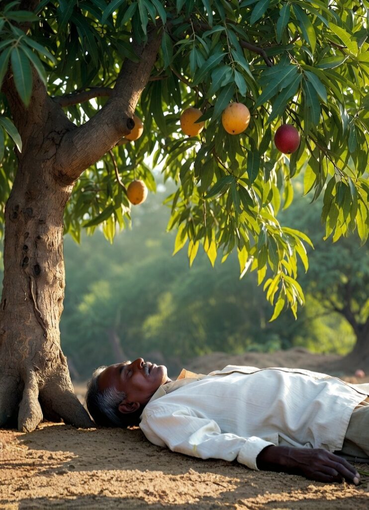 He closed his eyes forever while sleeping under the tree