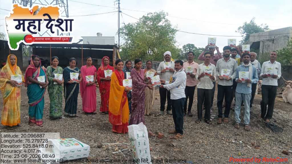 Distribution of cottonseed to women farmers' groups at Padali Shinde.