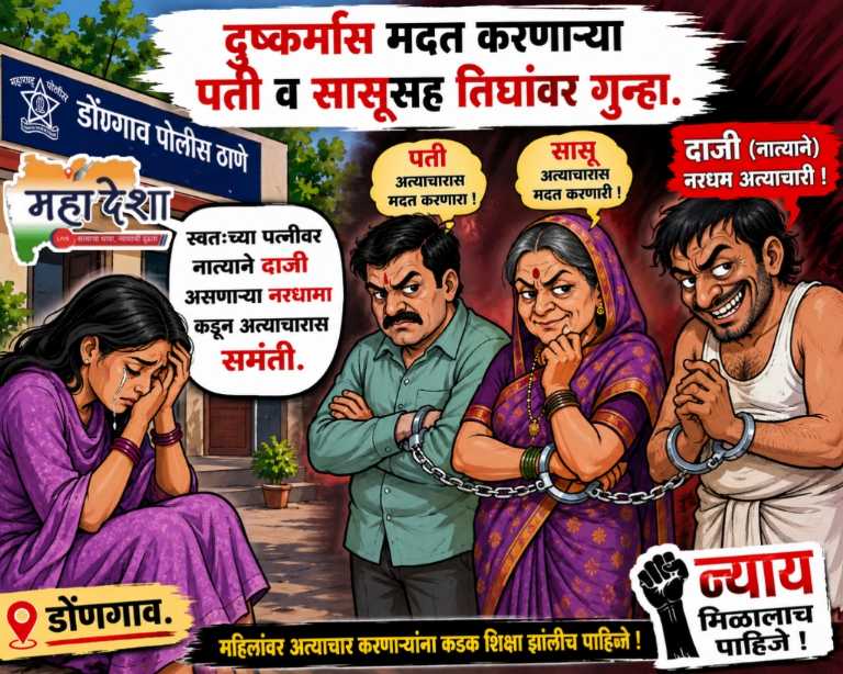 Case registered against three persons—including the husband and mother-in-law—for abetting the sexual assault of the wife.