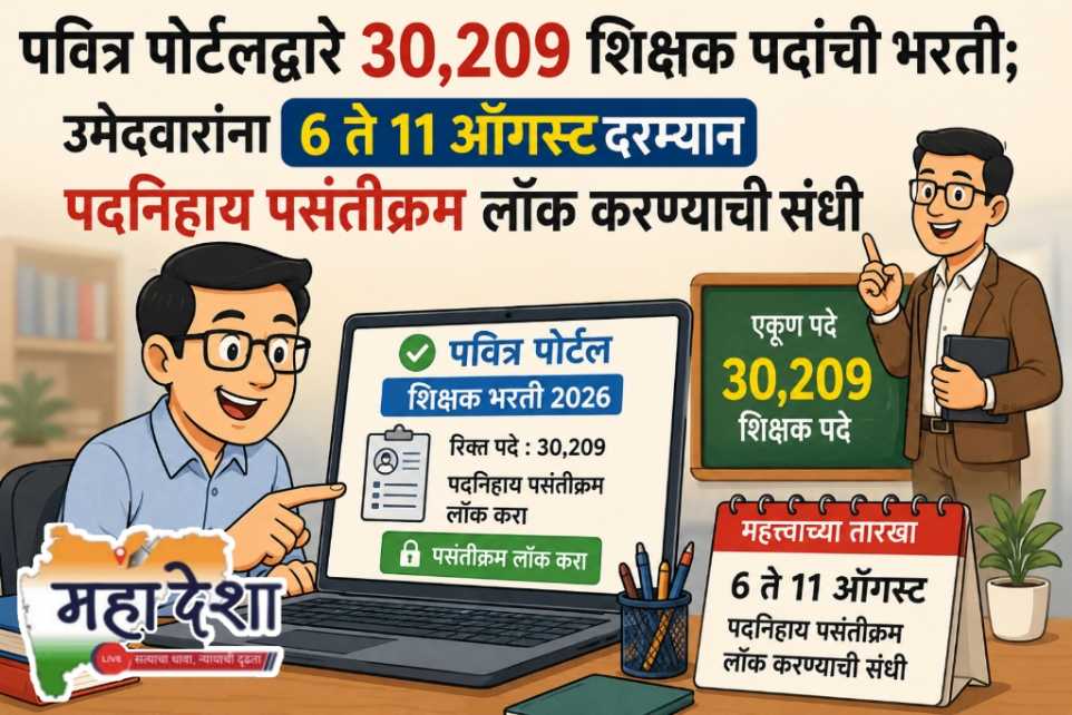 Mass recruitment for 30,209 teacher posts via the Pavitra Portal.